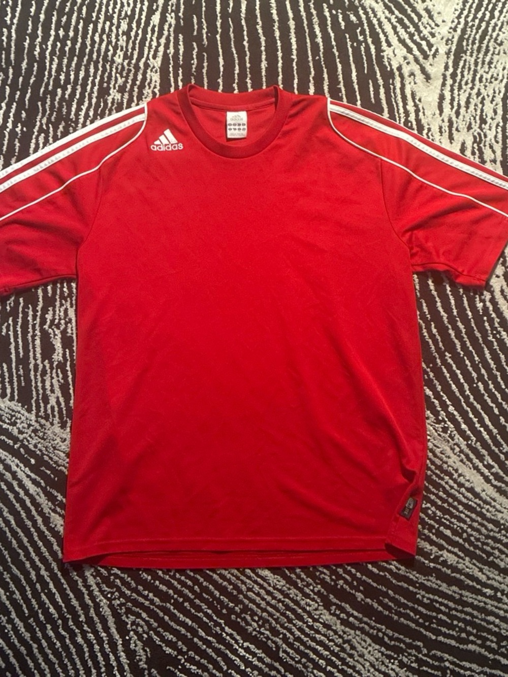 adidas Red Short-Sleeve Athletic Jersey with White Stripe